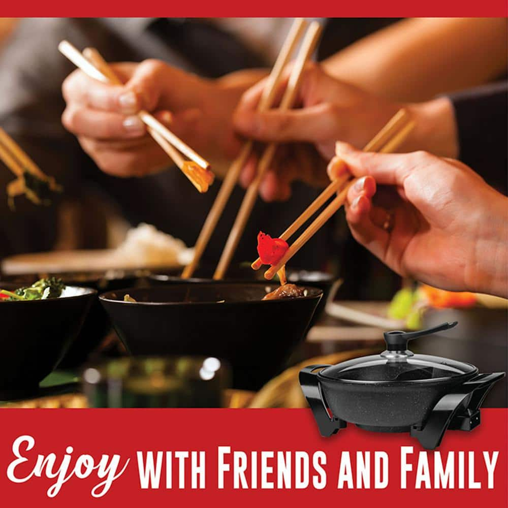 Brentwood 6 Qt. Black Electric Shabu Shabu Pot with Divider 985115738M