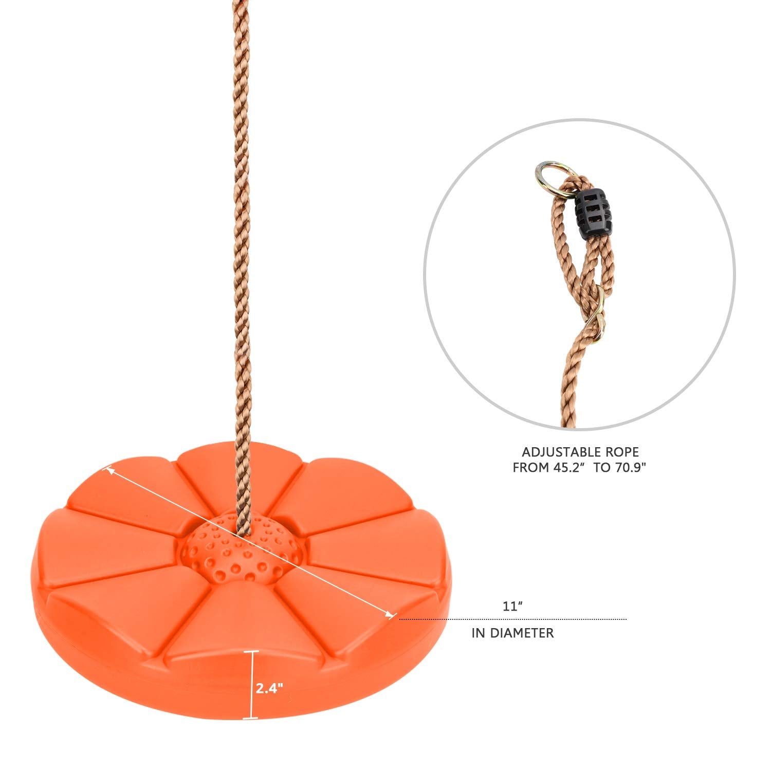 Sorbus Disc Seat Swing - Kids Monkey Rope Tree Zip Line Swings for Play Set， Tree， Outdoor Backyard， Playground Fun， Orange