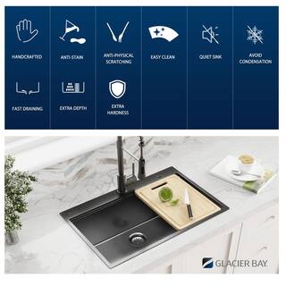 Glacier Bay 30 in. Gunmetal Black Stainless Steel Single Bowl Dual Mount Workstation Kitchen Sink with Black Spring Neck Faucet ACS3022A1T-FW