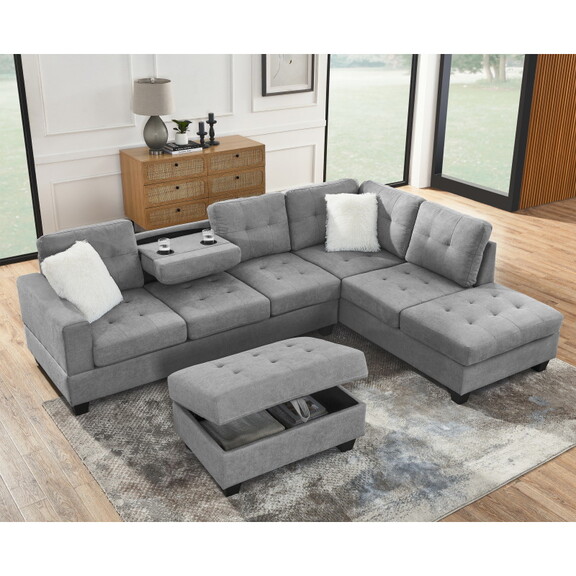 107 Fabric Sectional Sofa Couch with Storage Otto...