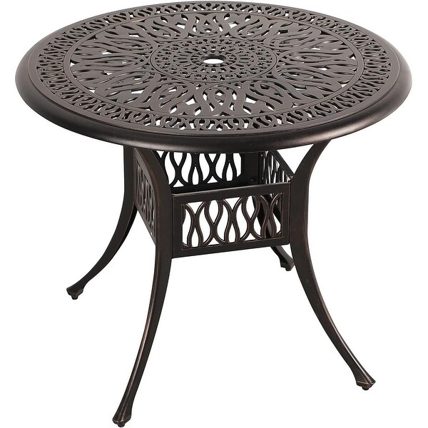 Patio 35″Round Coffee Side Table Cast Aluminum with Bronze Finish