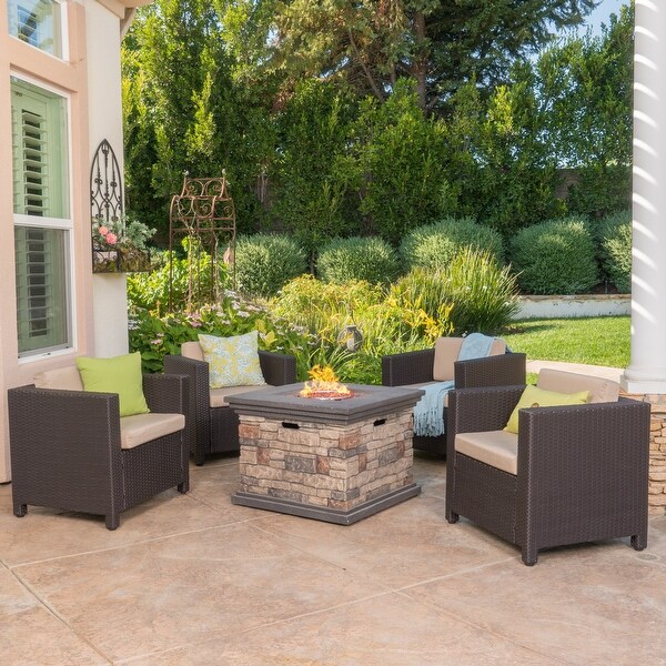 Puerta Outdoor 5piece Club Chair and Fire Pit Set by Christopher Knight Home