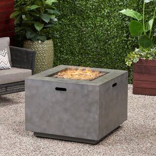 Noble House Wellington 15.25 in. x 19.75 in. Square Concrete Propane Fire Pit in Dark Grey with Tank Holder 70378