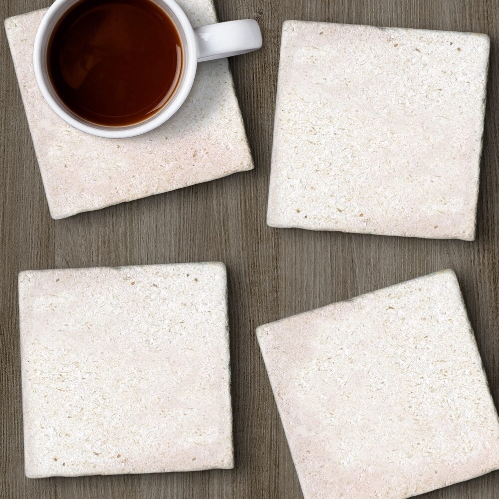 Natural Shell Stone 4 Pack Absorbent Stone Coasters with Protective Cork Backing Manufactured in The USA