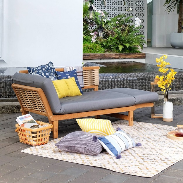 Cambridge Casual Auburn Teak amp Wicker Outdoor Patio Daybed With Cushion Brown blue