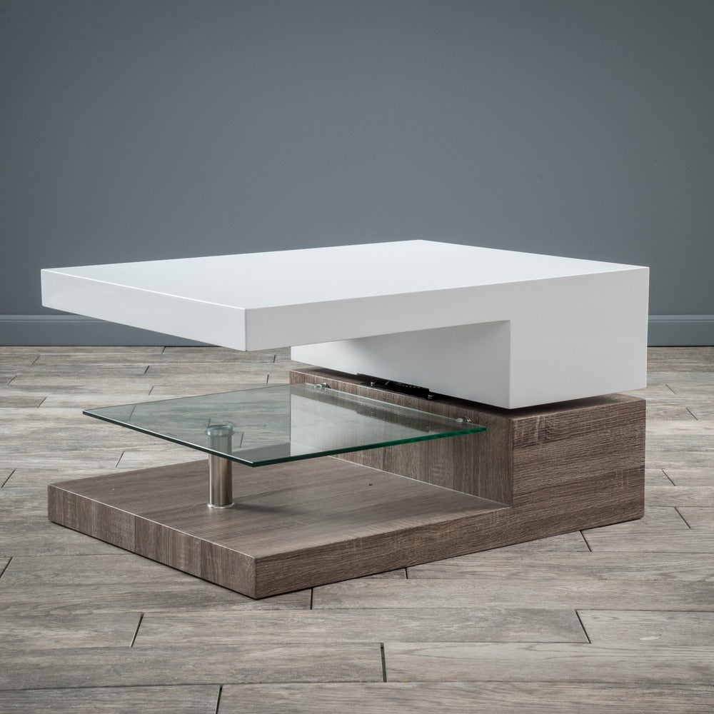 Small Rectangular Mod Coffee Table with Glass by Christopher Knight Home