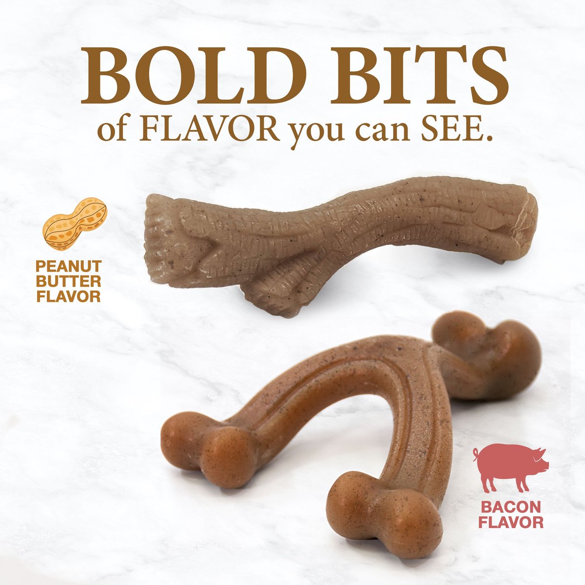 Nylabone Gourmet Style Bacon and Peanut Butter Strong Chew Dog Toy Bundle， 2 count