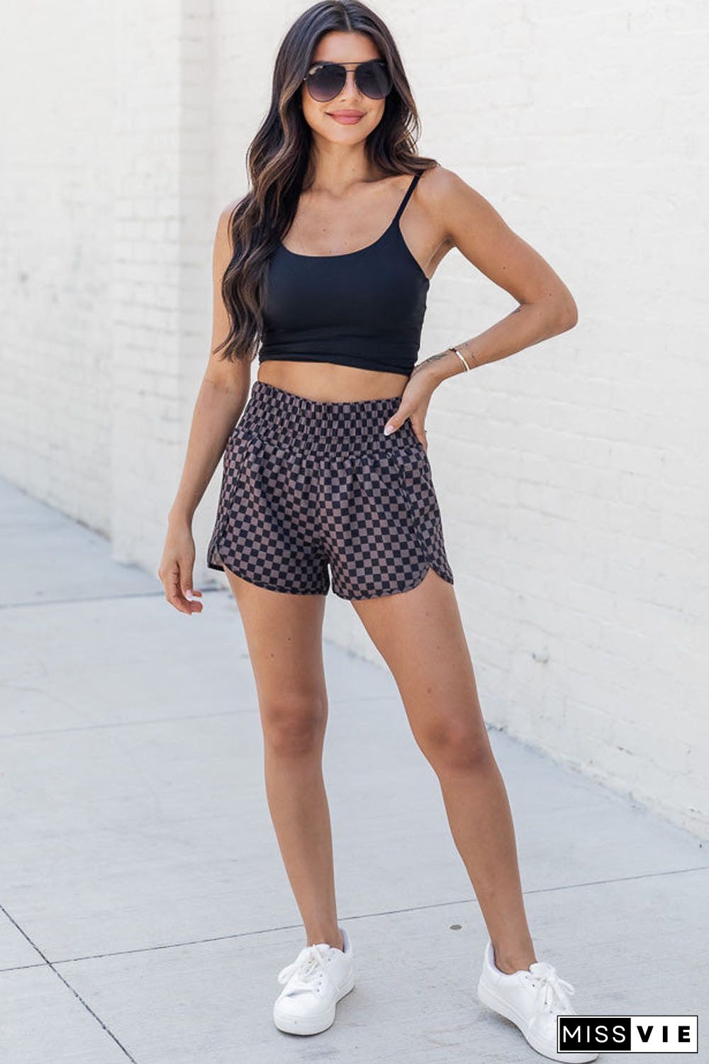 Print High Waisted Athletic Shorts