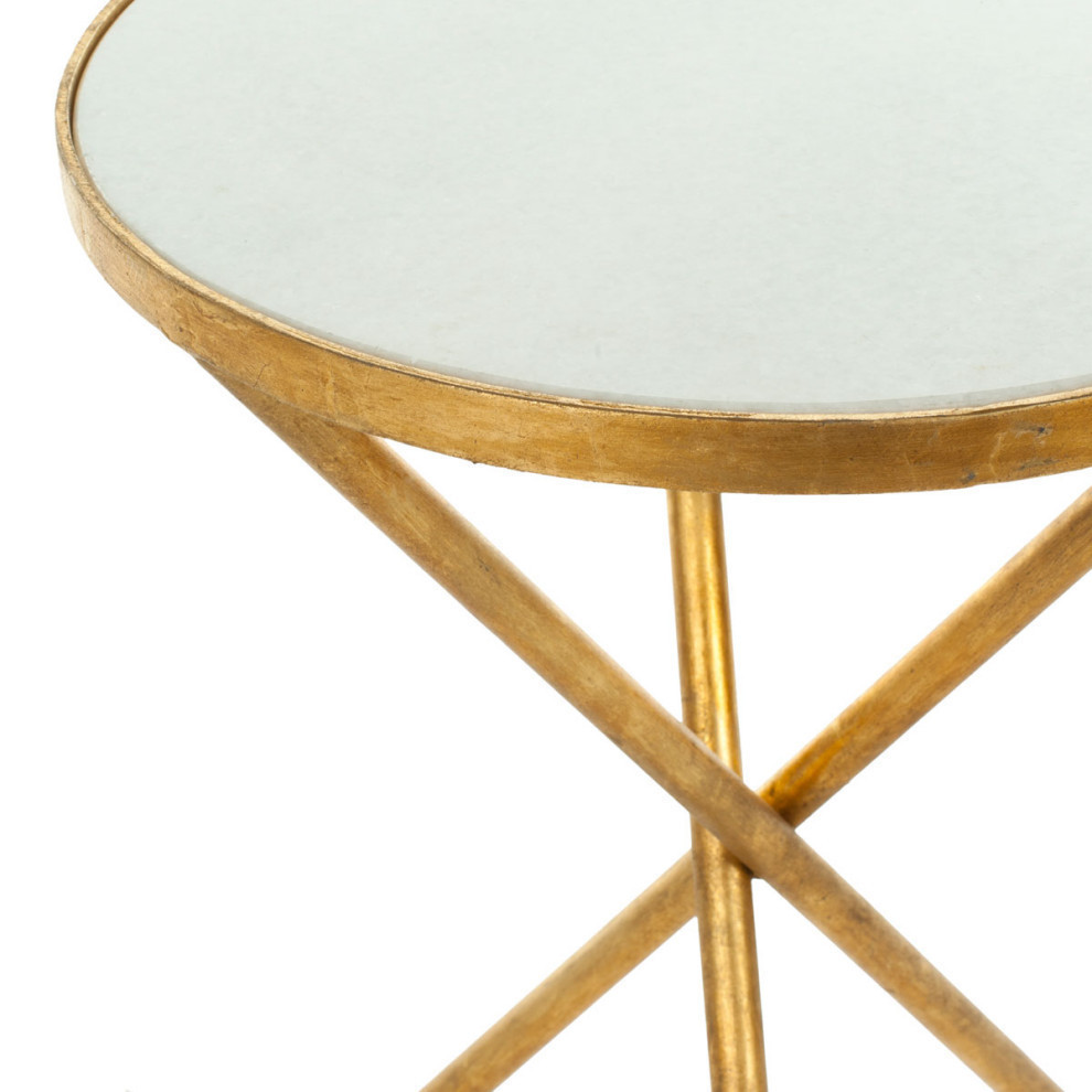 Richard Gold Foil Round Top Accent Table  White/Gold   Midcentury   Side Tables And End Tables   by Rustic Home Furniture Deco  Houzz