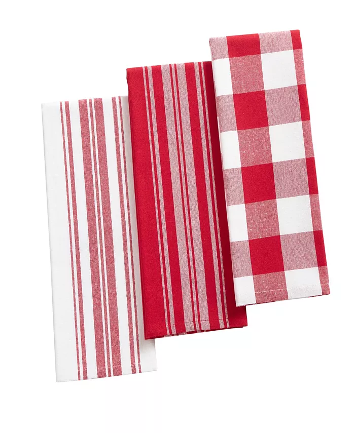 Elrene Farmhouse Living Stripe and Check Kitchen Towels - Set of 3