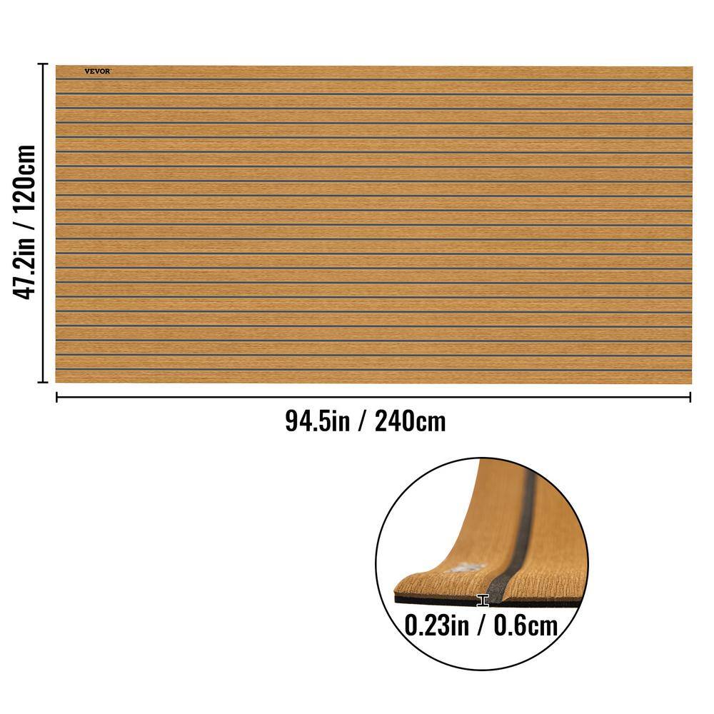 VEVOR 94.5 in. x 47 in. EVA Foam Faux Teak Non-Slippery Self-Adhesion Decking Sheet for Boat Yacht Marine Flooring 240X120X6EVAZZDB1V0