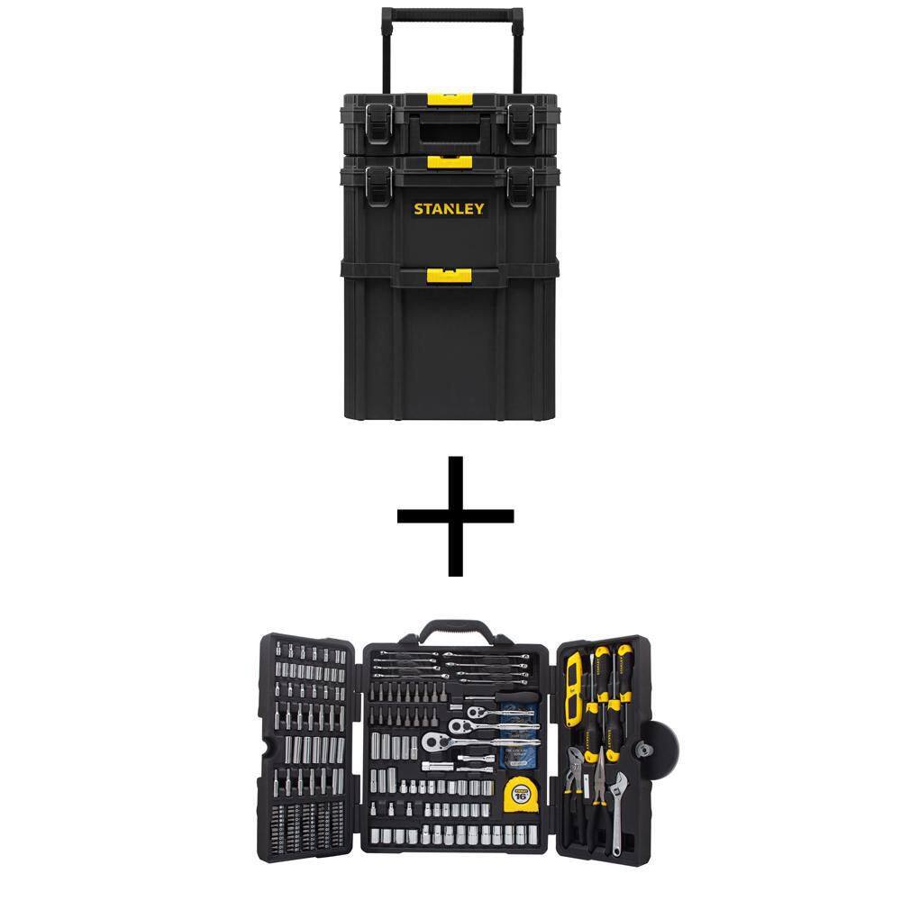 Stanley Rolling 14.75 in. Workshop Tower and Mechanics Tool Set (210 Piece) STST60500W73795