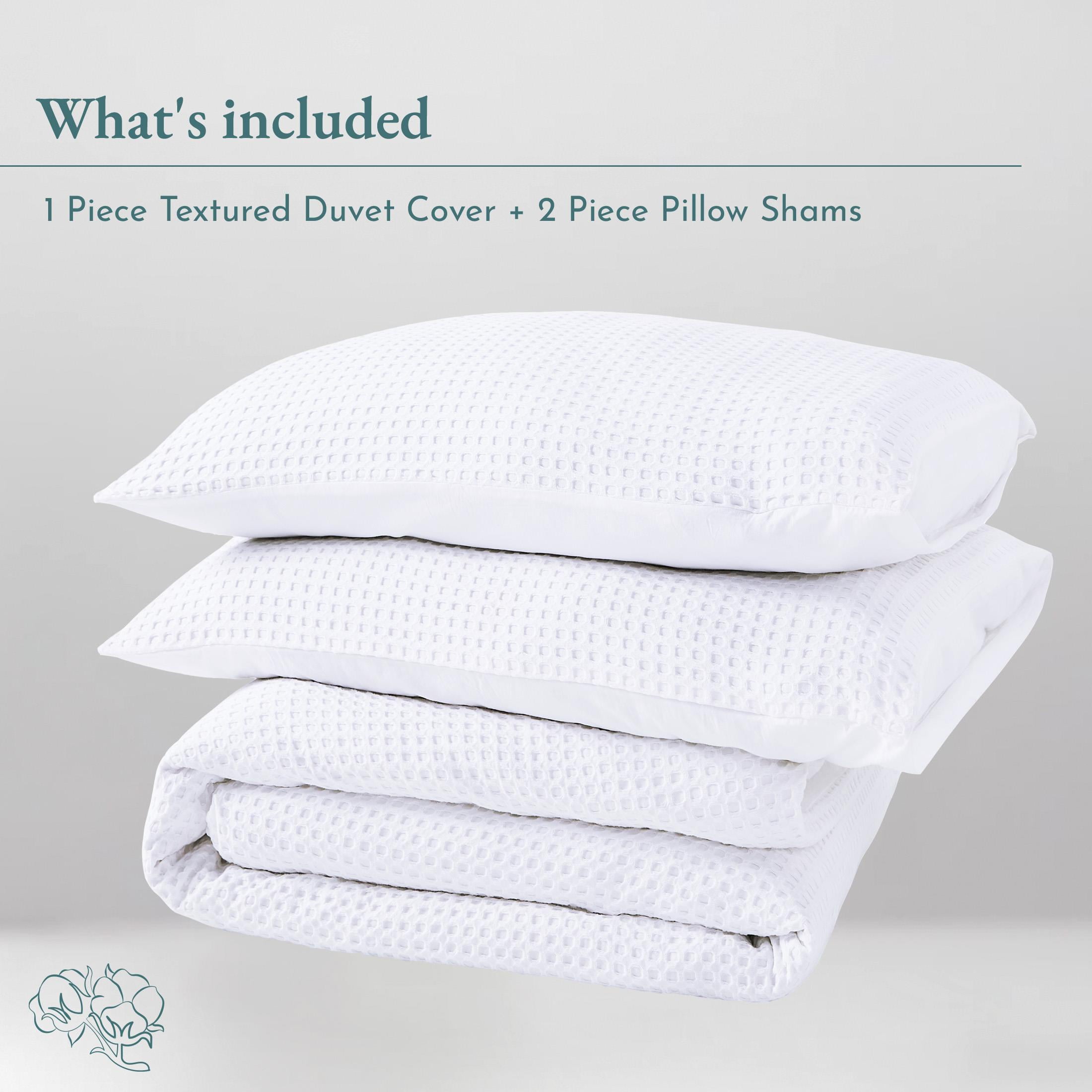 Queen Size Duvet Cover， 100% Cotton 3 Piece Cover and Sham Set Soft Textured White Duvet Cover 92