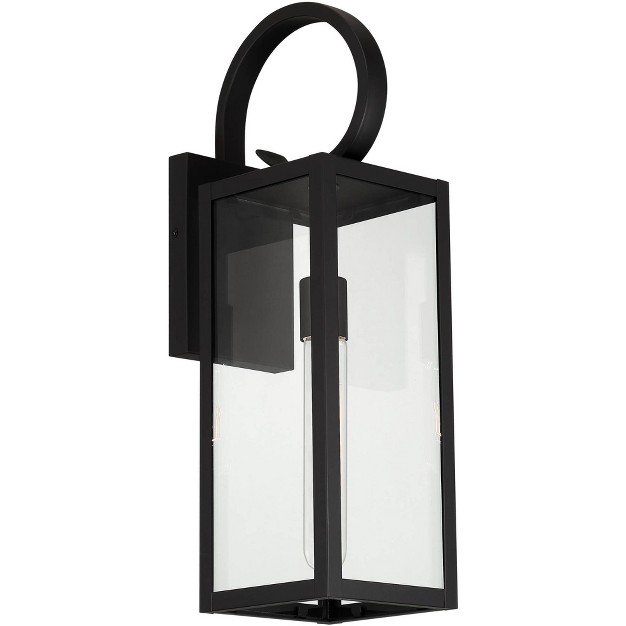 High Farmhouse Rustic Lantern Outdoor Wall Light Fixture Mount Porch House Edison Bulb Black Finish Metal Clear Glass Shade