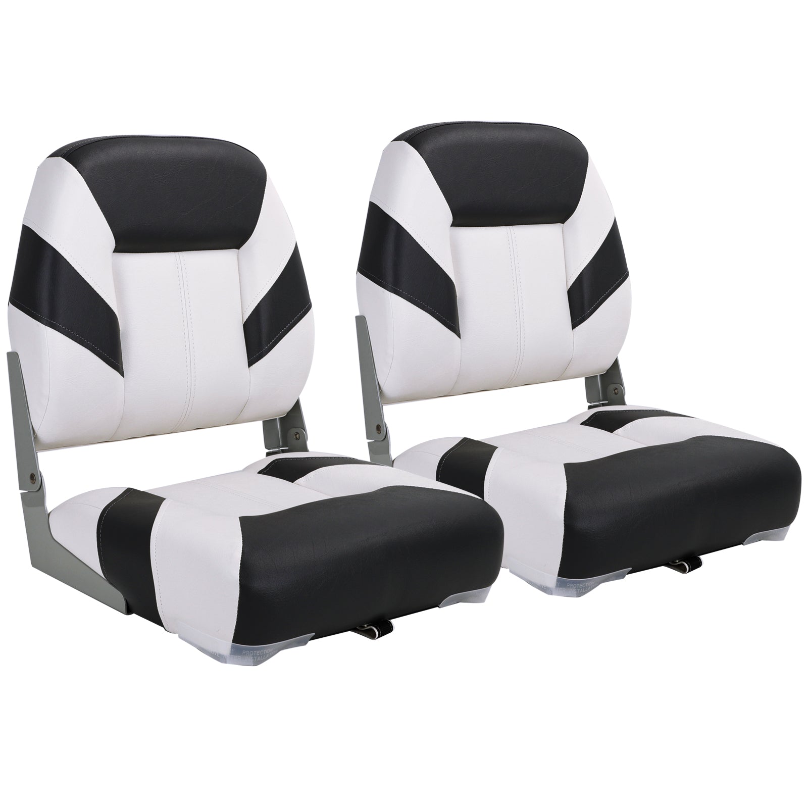 NORTHCAPTAIN Deluxe White/Black Low Back Folding Boat Seat， 2 Seats