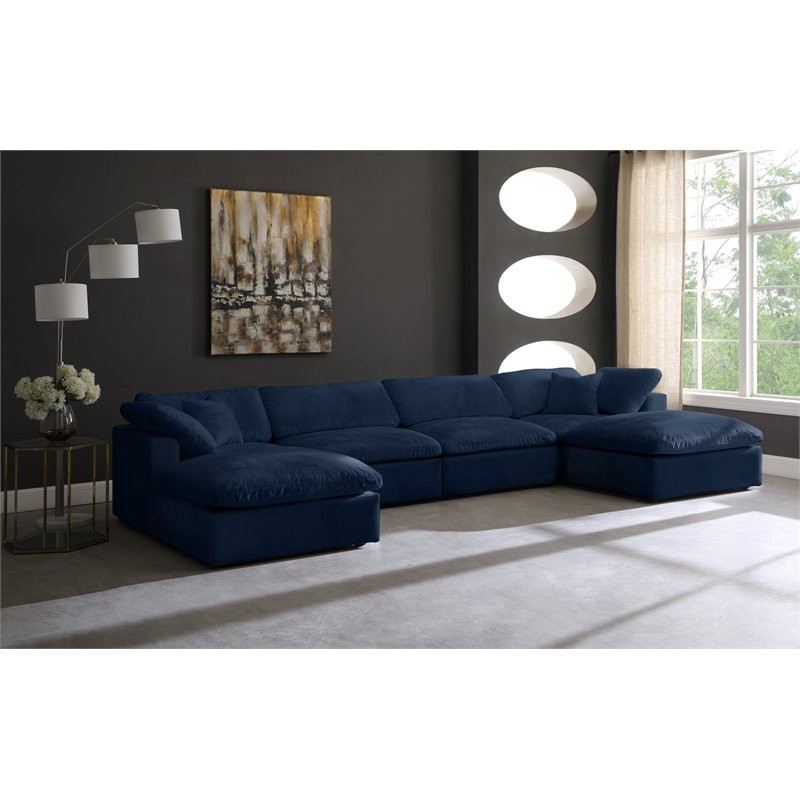 Maklaine Contemporary Navy Velvet Down Filled Overstuffed Modular Sectional Sofa   Contemporary   Sectional Sofas   by Homesquare  Houzz