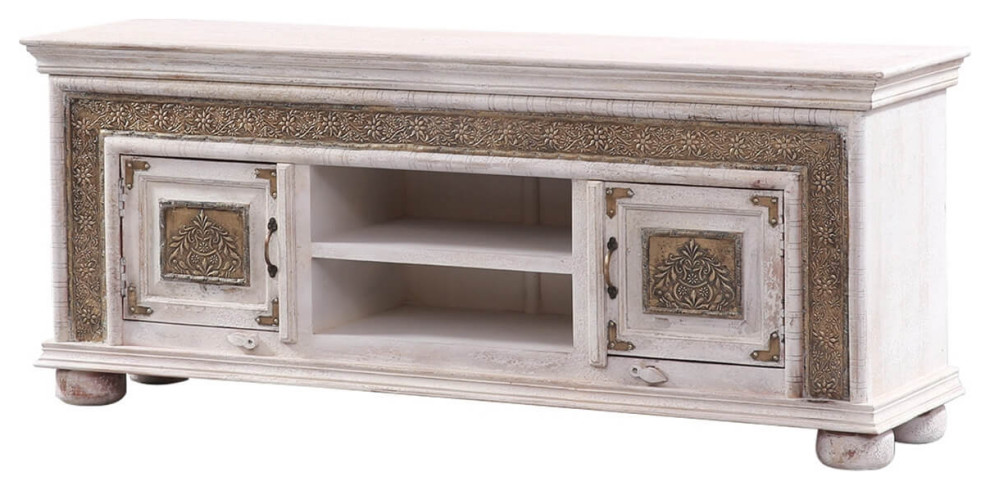 Valeska Solid Wood Brass Metal Entertainment TV Console Cabinet   French Country   Entertainment Centers And Tv Stands   by Sierra Living Concepts Inc  Houzz