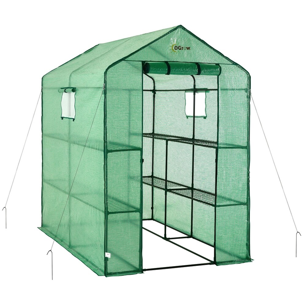 Machrus Ogrow Deluxe Walk In Greenhouse with Green Cover