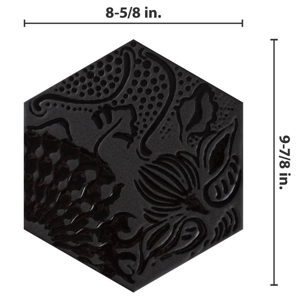 Merola Tile Gaudi Lux Hex Black 8-58 in. x 9-78 in. Porcelain Floor and Wall Tile (11.56 sq. ft.Case) FCD10GLBX