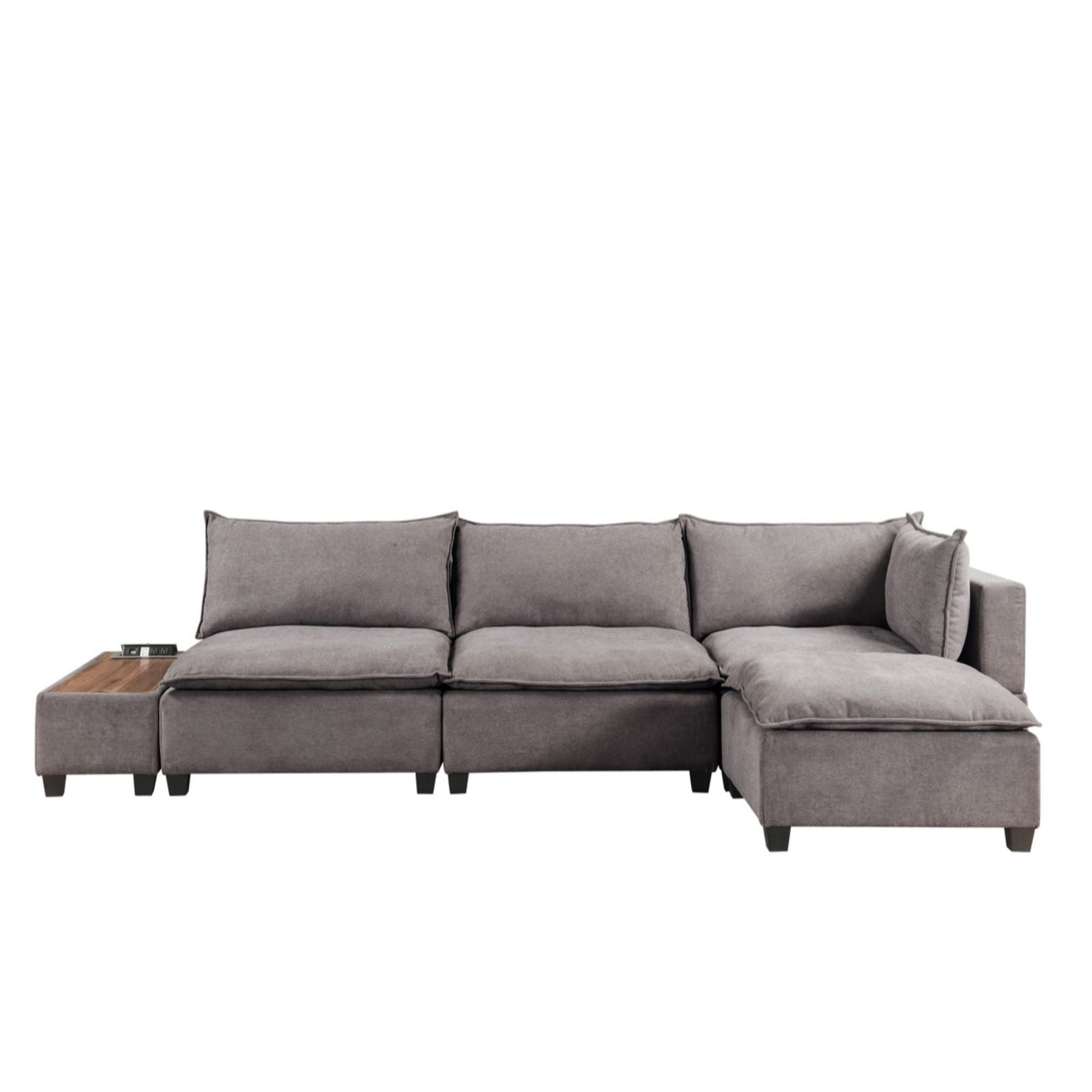 Set of 5 Trout Gray Madison Modular Sectional Sofa Ottoman with USB Storage Console Table, 10.75'