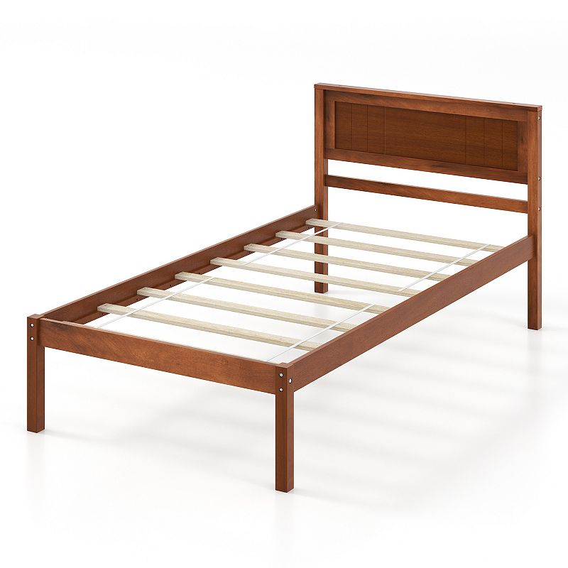 Bed Frame with Wooden Headboard and Slat Support