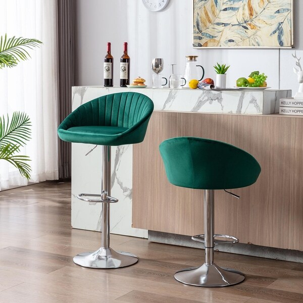 Eureka Modern Velvet Bar Stools Set of 2， Counter Height Adjustable Swivel Bar Chairs with Footrest， Upholstered Pub Chair