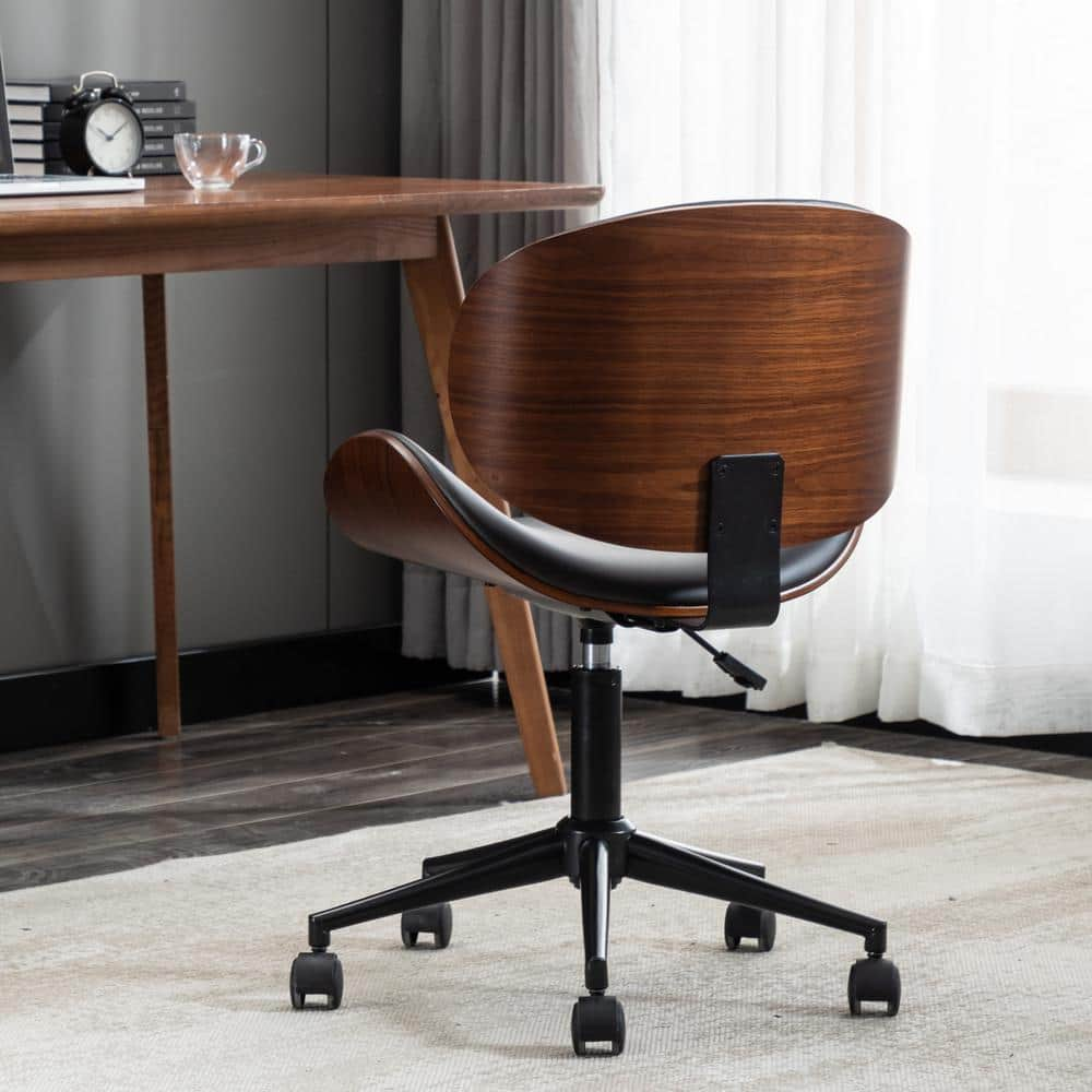 LUCKY ONE Modern 36.23 in. Height Dark Leather Upholstered Bar or Office Stool with Adjustable Height and Wheels WF-3097-AW