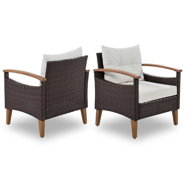 4-Piece PE Rattan Patio Sofa Set， Wood Table and Legs - Overstock - 37510667