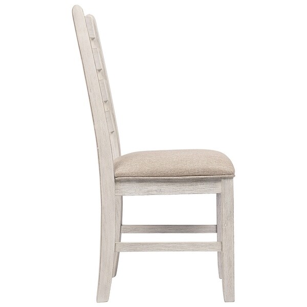 Fabric Dining Side Chair with Ladder Back， Set of 2， White and Brown - 39 H x 22 W x 18 L