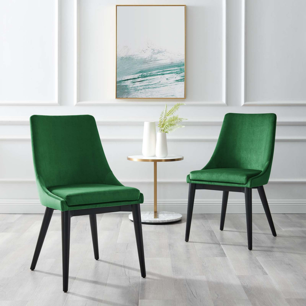 Viscount Accent Performance Velvet Dining Chairs  Set of 2  Emerald   Midcentury   Dining Chairs   by First of a Kind USA Inc  Houzz