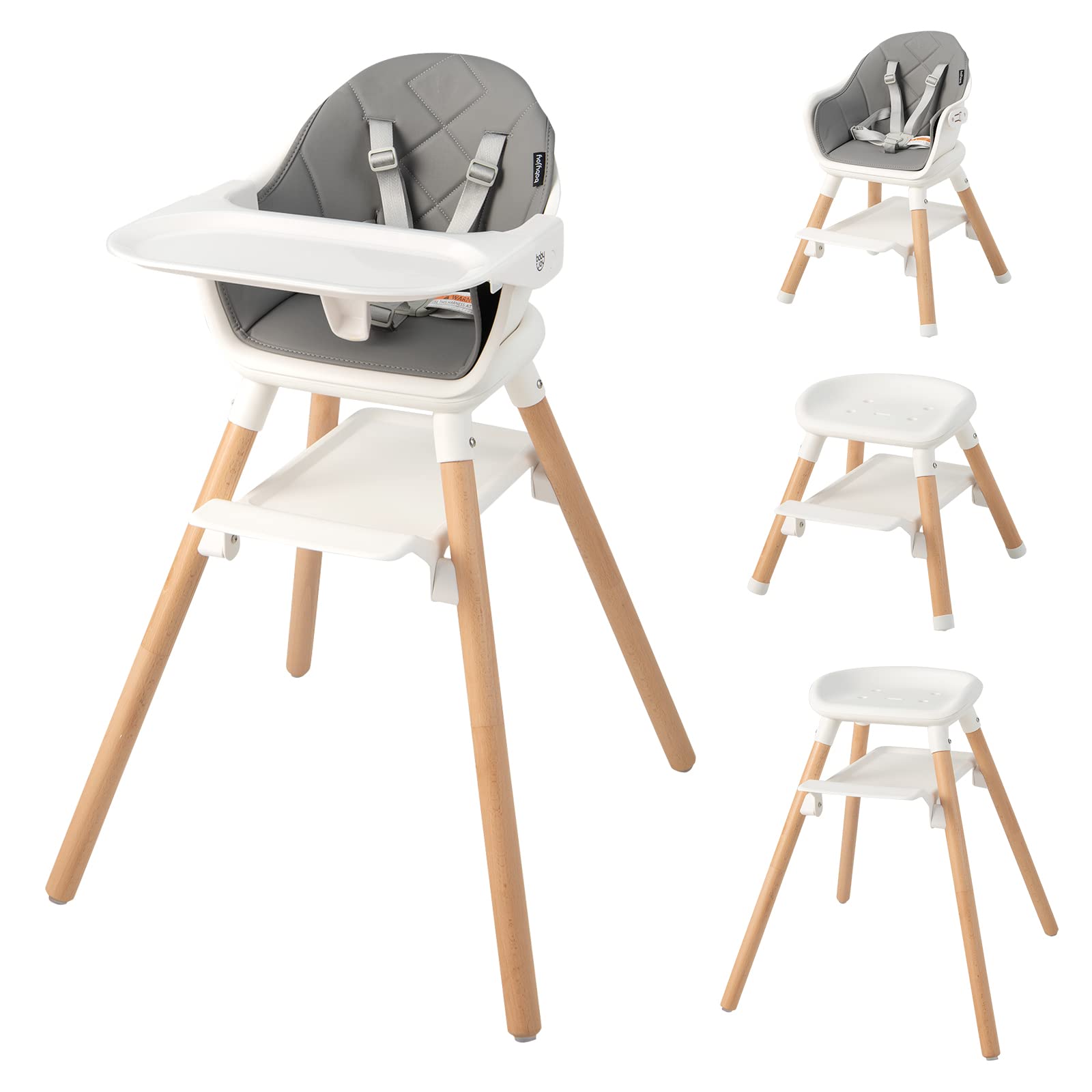 BABY JOY Baby High Chair, 6 in 1 Convertible Wooden High Chair for Babies & Toddlers with Adjustable Legs