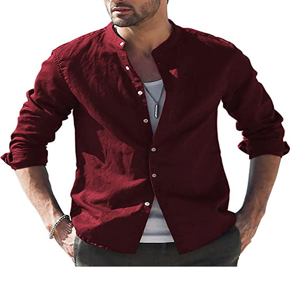 Men's Cotton Linen Shirt Long Sleeve Casual Beach Hippie Tops