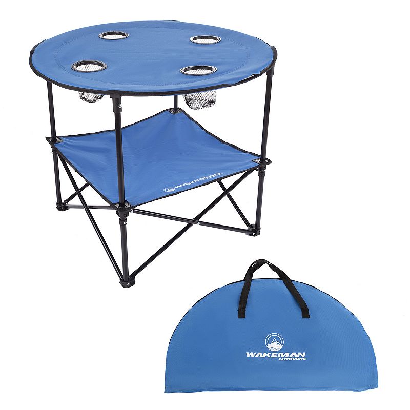 Wakeman Outdoors 2-Tier Round Camping Folding Table with 4 Cupholders