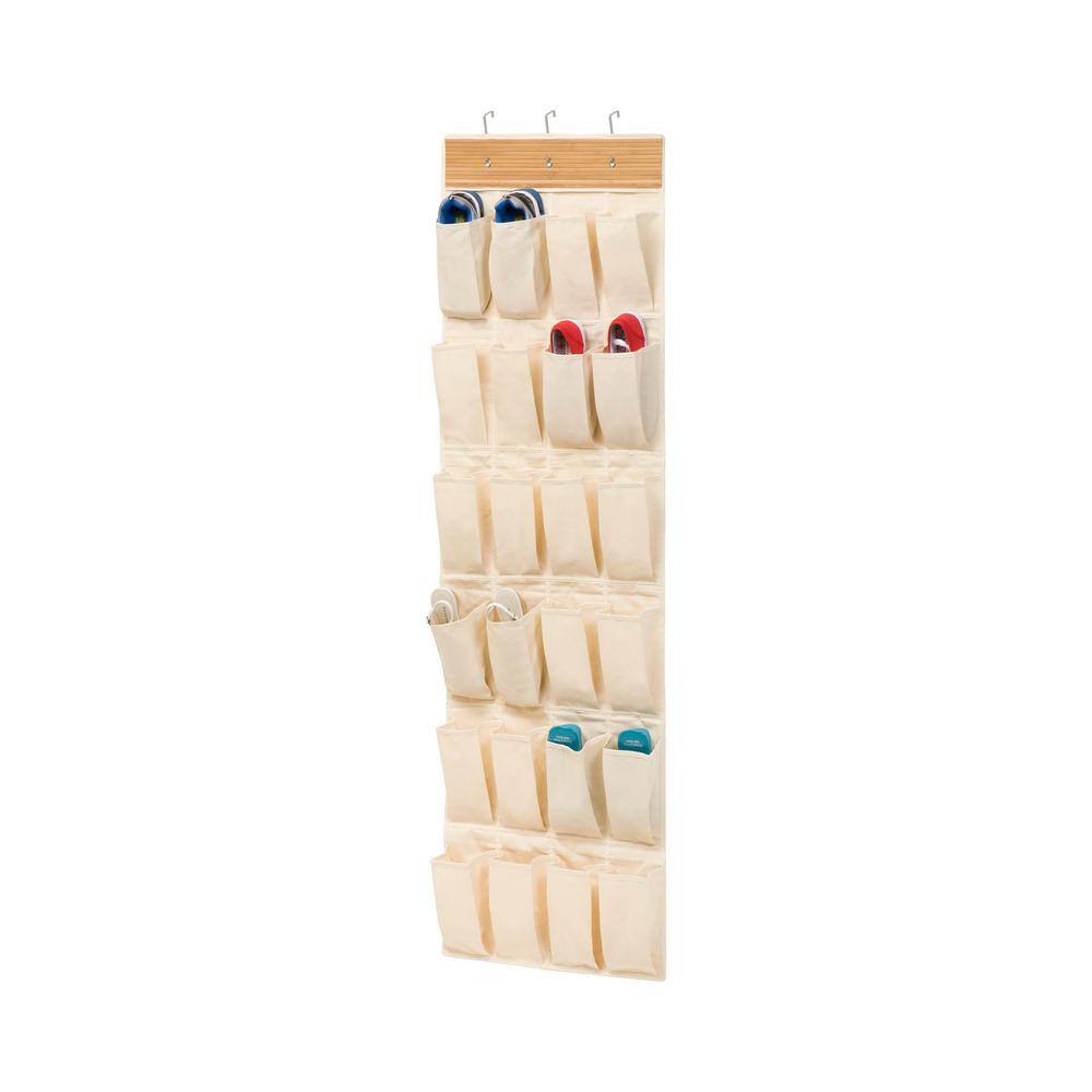 Honey-Can-Do 63.58 in. H 12-Pair Beige Canvas Hanging Shoe Organizer SFT-09269