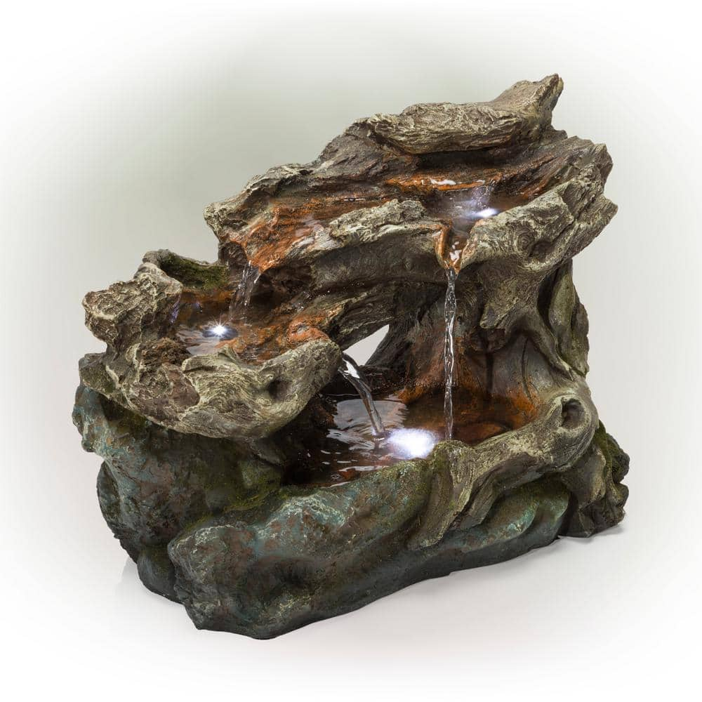 Alpine Corporation 10 in. Tall Tabletop 3-Tier Waterfall Rock Fountain with LED Lights WIN1334