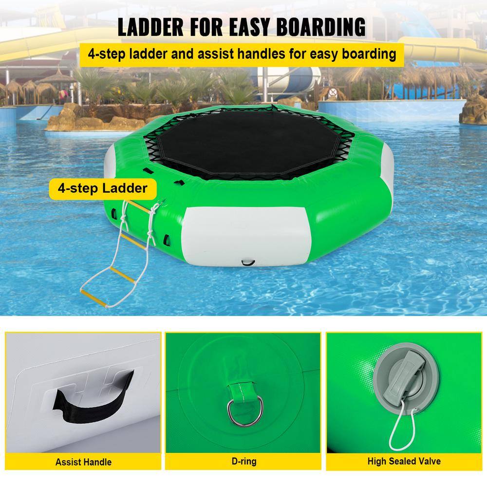VEVOR Water Trampoline 13 ft. Inflatable Water Bouncer with One 4-Step Ladder Lake Trampoline for Water Sports Green SSBC13FTGWDFT0001V0