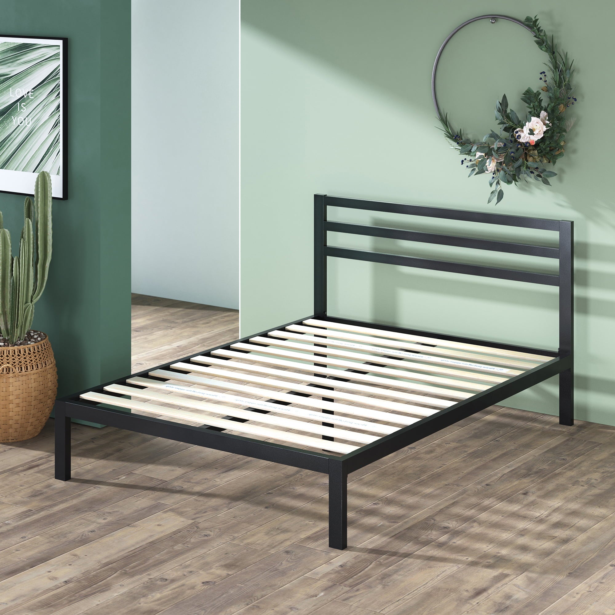 Zinus Mia 38” Metal Platform Bed Frame with Headboard, Queen