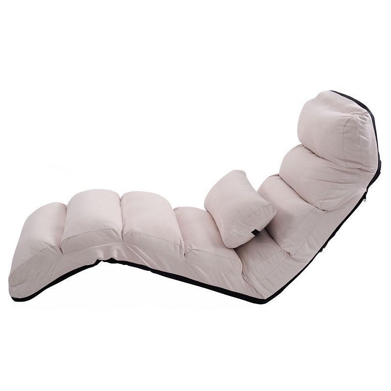 Folding Lazy Sofa Chair Stylish Sofa Couch Beds Lounge Chair With Pillow- Beige