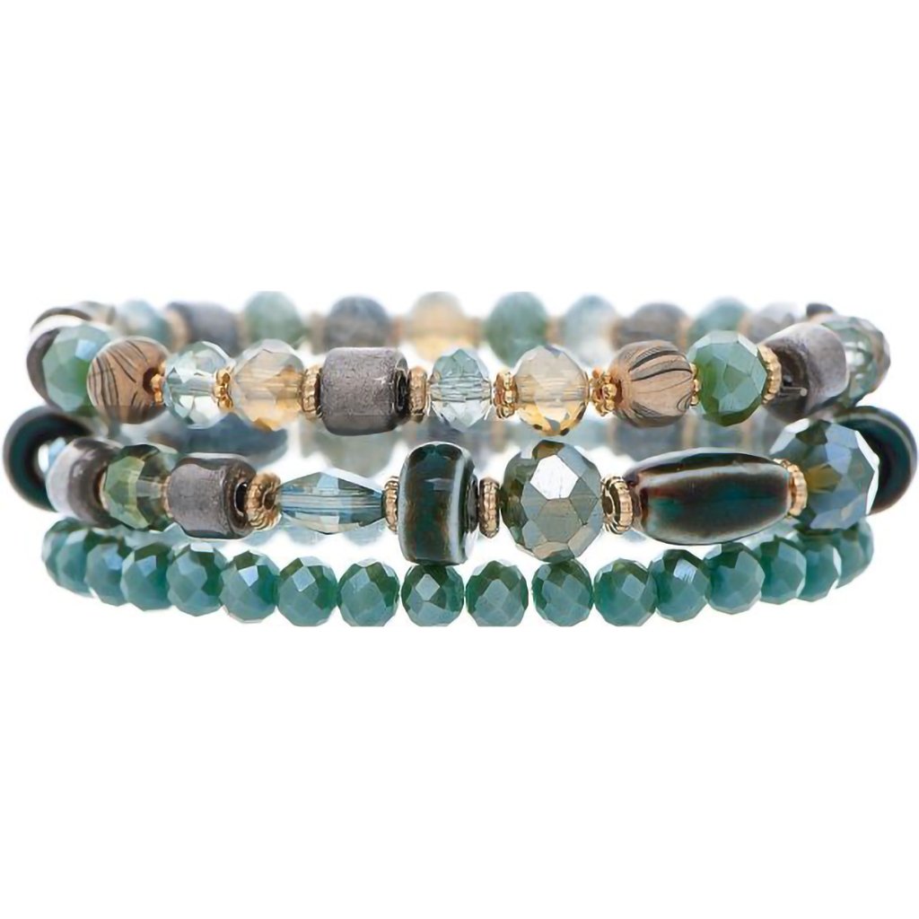 Rain  Gold Green Ceramic Glass Bracelet Set