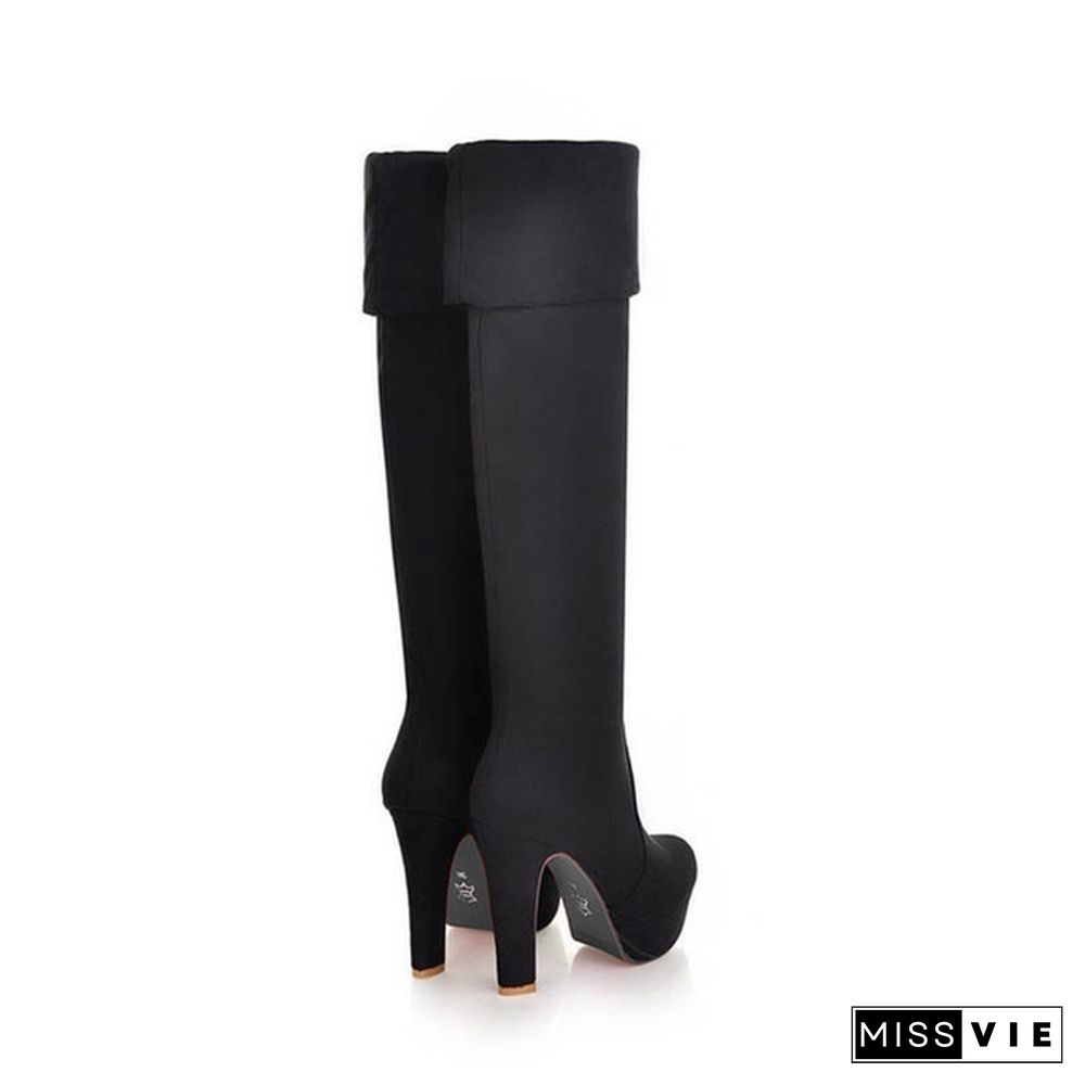 The New Autumn/winter Thigh-high Boots with Three Styles of Wear, Elastic and Matted Waterproof Platform, High-heel, Chunky-heel and Over-the-knee Boots Size 34-48