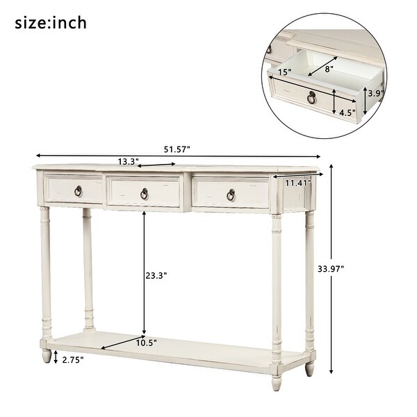 Solid Wood Console Table Entryway Table with 3 Projecting Drawers and Open Long Shelf， Classical Simplicity Side Table Sofa Table