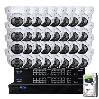 GW Security 32-Channel 5MP 8TB NVR Security Camera System w 32 Wired Turret Cameras 3.6 mm Fixed Lens Built-In Mic Human Detection GW5091IP32-8T