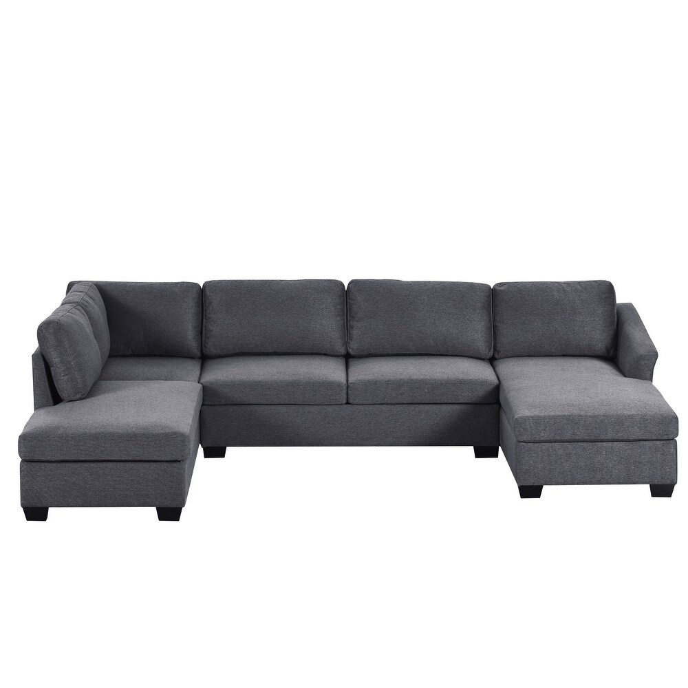 U shape Convertible Sectional Sofa Set   Large Modular Extra Wide Chaise Lounge Couch 4 Seat Sofa with Reversible Ottomans