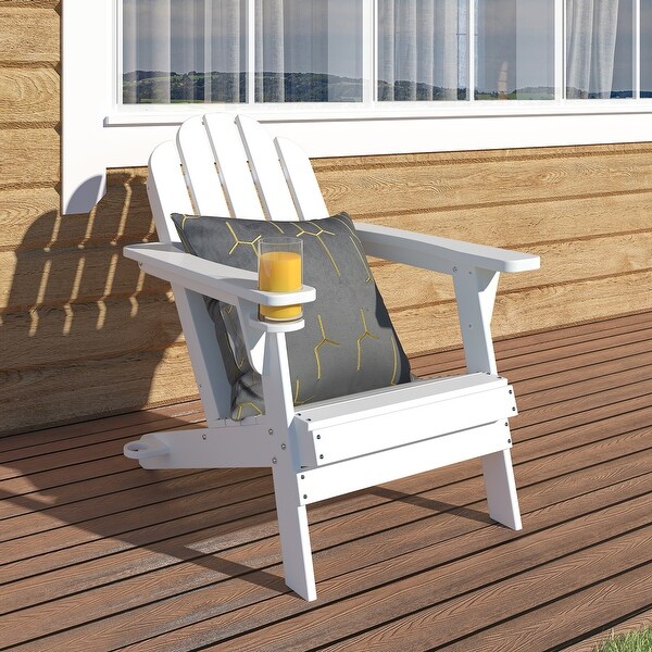 Casainc Traditional Curveback Plastic Patio Adirondack Chair with Cup Holder and umbrella holder Outdoor