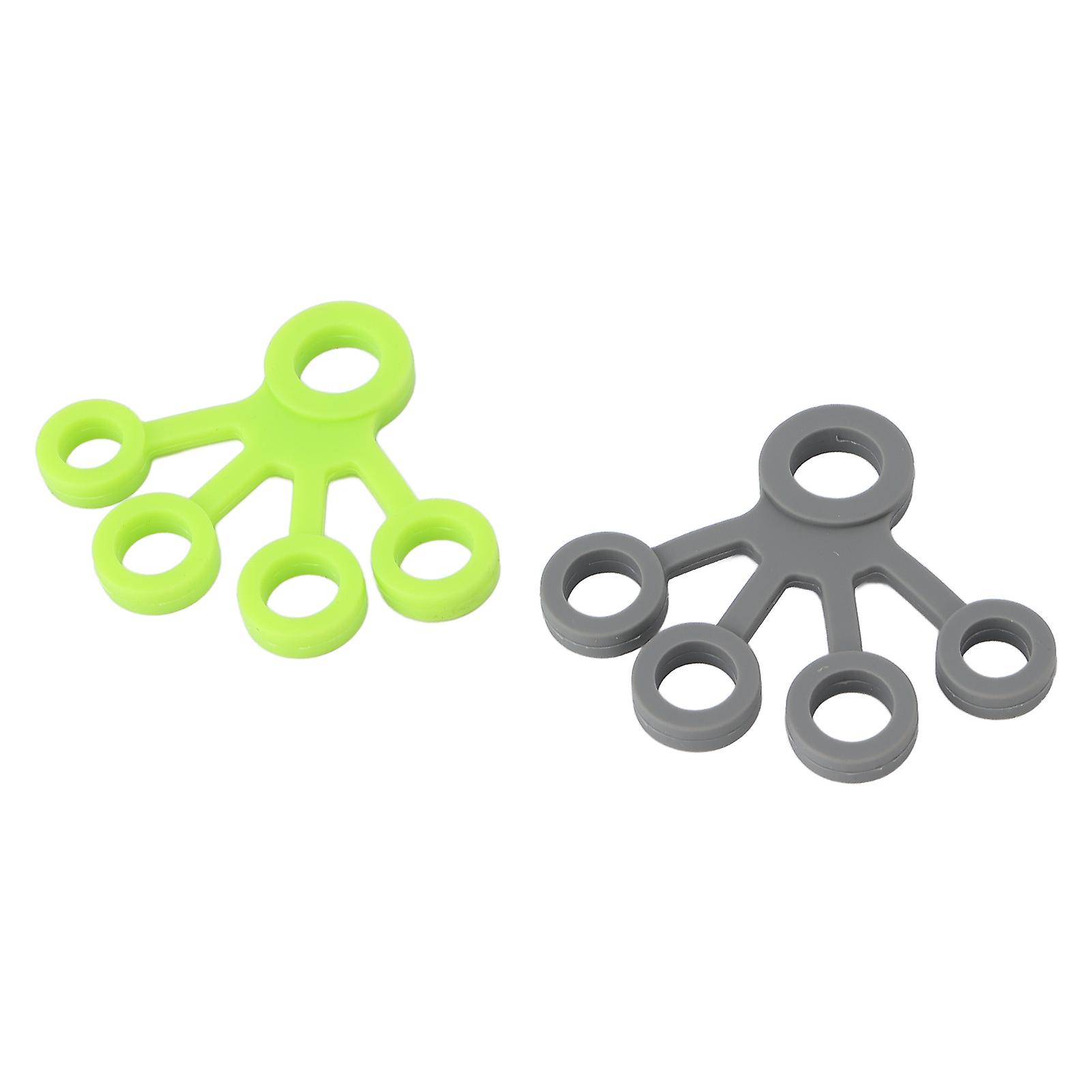 2pcs Portable Silicone Finger Stretcher High Elasticity Five Fingers Stretch Band For Guitarist Green Grey 8.8lb