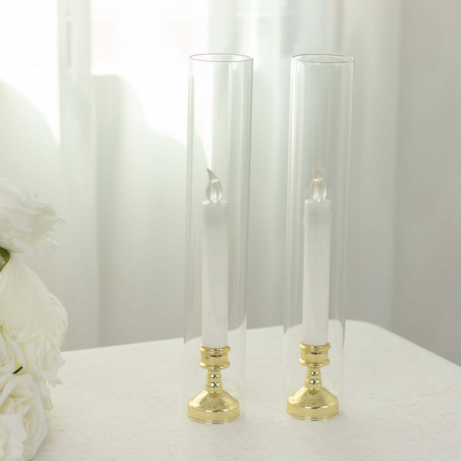 2 Pack Clear Glass Pillar Hurricane Candle Shades with 2.25