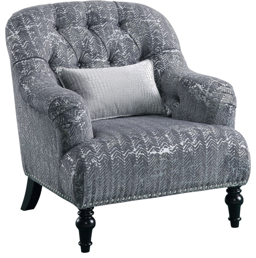 Gaura Chair With 1 Pillow  Pattern Gray Velvet   Traditional   Armchairs And Accent Chairs   by Homesquare  Houzz