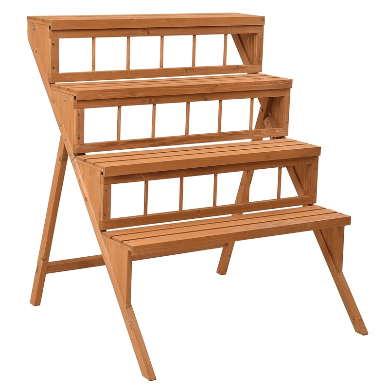 4-Tier Wooden Step Ladder Plant Stand Flower Pot Rack Display Holder