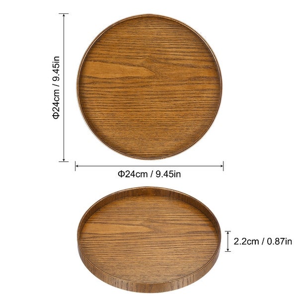 Wood Serving Tray Round Decorative Platter Home Kitchen Table， Brown