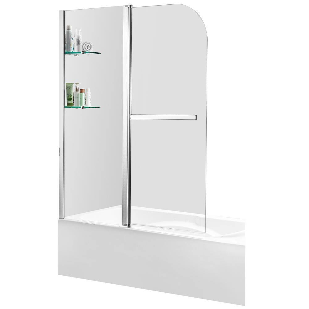 ANZZI Galleon 48 in. x 58 in. Frameless Hinged Tub Door with TSUNAMI GUARD in Brushed Nickel SD-AZ054-01BN